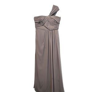 White by Vera Wang Gray One Shoulder Ruched Cross Over Maxi Bridesmaid Dress